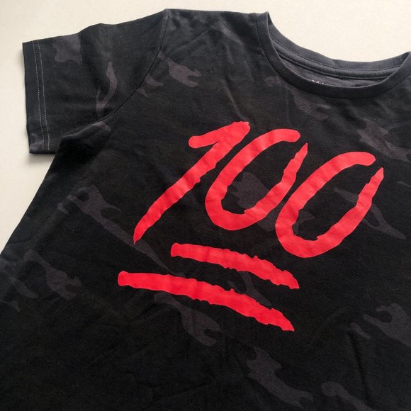 Youth Urban Heritage 'Keep It 100' emoji t-shirt, black/gray camo size L 14 - Picture 2 of 4